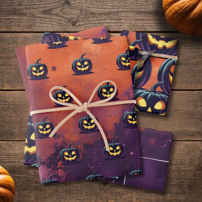 Halloween Spooky Pumpkin Pattern Wrapping Paper Sheets (If you need to wrap a pumpkin - here's some suitable spooky pumpkin wrapping paper)
