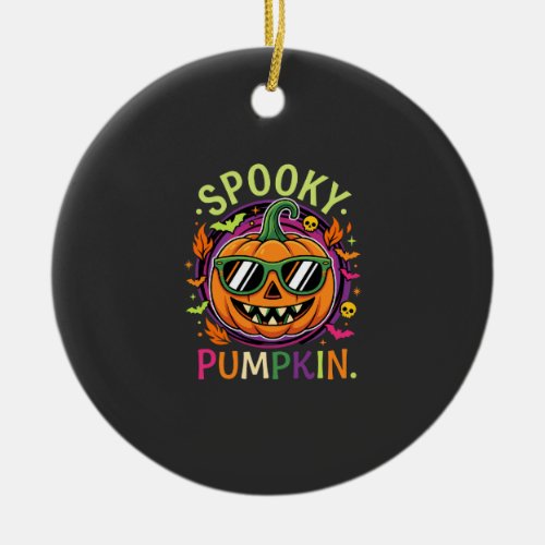 Halloween Spooky Pumpkin Sunglasses Vector Ceramic Ornament