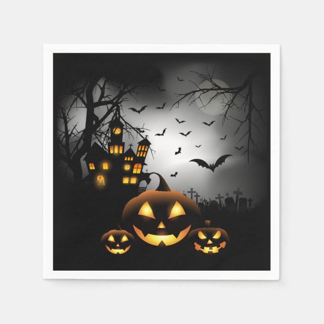Halloween - Spooky Pumpkins Grey Moon - All Opt Paper Napkins (Front)