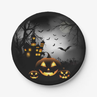 Halloween - Spooky Pumpkins Grey Moon - All Opt Paper Plates