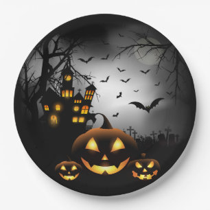 Halloween - Spooky Pumpkins Grey Moon - All Opt Paper Plates