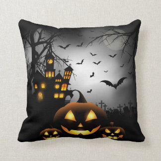 Halloween - Spooky Pumpkins Grey Moon - All Opt Throw Pillow