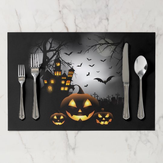 Halloween Spooky Pumpkins Grey Moon Paper Placemat