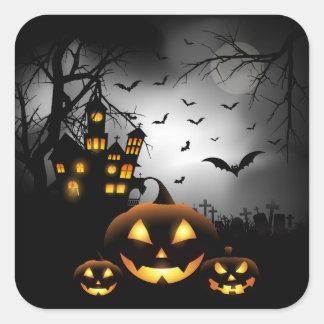 Halloween - Spooky Pumpkins Grey Moon Square Sticker