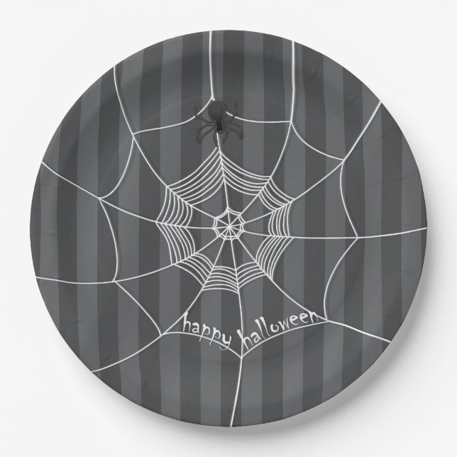 Halloween Spooky Scary Cute Spider Web Paper Plates (Front)
