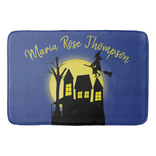 Halloween Spooky Scary Moonlight Flying Witch Bath Mat