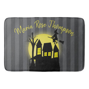 Halloween Spooky Scary Moonlight Flying Witch Bath Mat