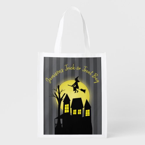 Halloween Spooky Scary Moonlight Flying Witch Grocery Bag