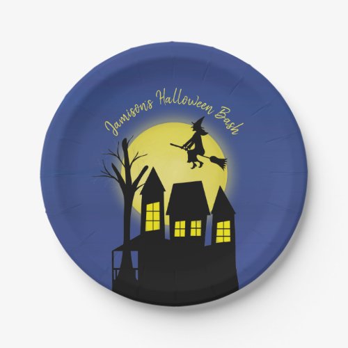 Halloween Spooky Scary Moonlight Flying Witch Paper Plates