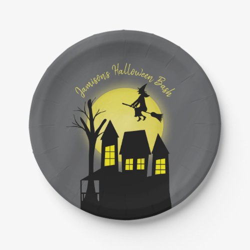 Halloween Spooky Scary Moonlight Flying Witch Paper Plates