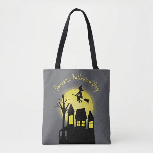 Halloween Spooky Scary Moonlight Flying Witch Tote Bag