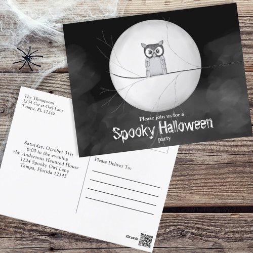 Halloween Spooky Scary Owl Whimsical Party Invitat Postcard