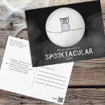 Halloween Spooky Scary Owl Whimsical Party  Postcard<br><div class="desc">This spooky owl sitting in the dark foggy moonlight is a great way to invite your quests to your Spooktacular Halloween party. this design features Halloween spooky creepy scary cute, minimalist simple typography, modern black, and white, spooky owl tree branch fog, full moon moonlight night, whimsical fun funny humor, gothic...</div>