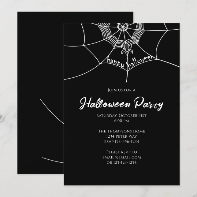 Halloween Spooky Scary Spider Web Cute Party  Invitation (Front/Back)