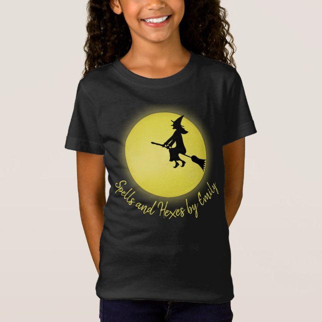 Halloween Spooky Scary Witch Broomstick Moonlight T-Shirt (Front)