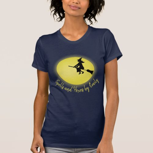 Halloween Spooky Scary Witch Broomstick Moonlight T_Shirt