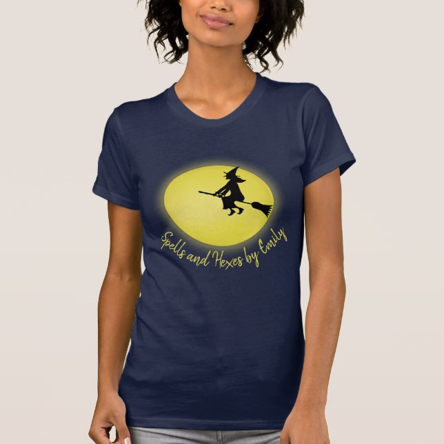 Halloween Spooky Scary Witch Broomstick Moonlight T-Shirt (Front)