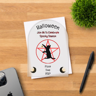 Halloween Spooky Season Cat in Pentagram Moon Star Acrylic Invitations