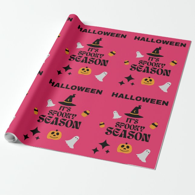 HALLOWEEN SPOOKY SEASON PINK  WRAPPING PAPER (Unrolled)