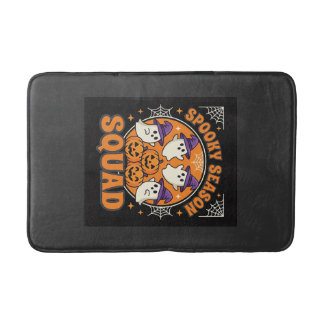 Halloween Spooky Season Squad Ghost Pumpkin Design Bath Mat