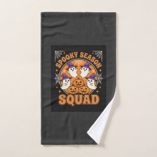 Halloween Spooky Season Squad Ghost Pumpkin Design Hand Towel