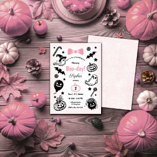 Halloween Spooky Simple Pink Ribbon Girl Birthday Invitation