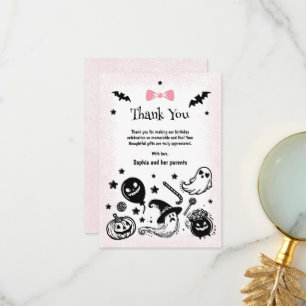 Halloween Spooky Simple Pink Ribbon Girl Birthday  Thank You Card