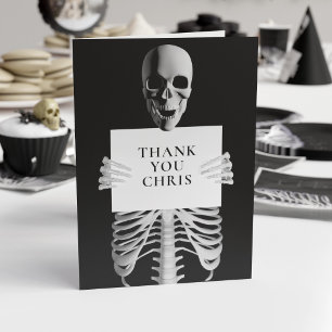 Halloween Spooky Skeleton Custom Black Letterpress Thank You Card