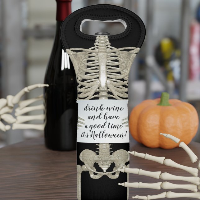 Halloween Spooky Skeleton Funny Black Wine Bag (Creator Uploaded)