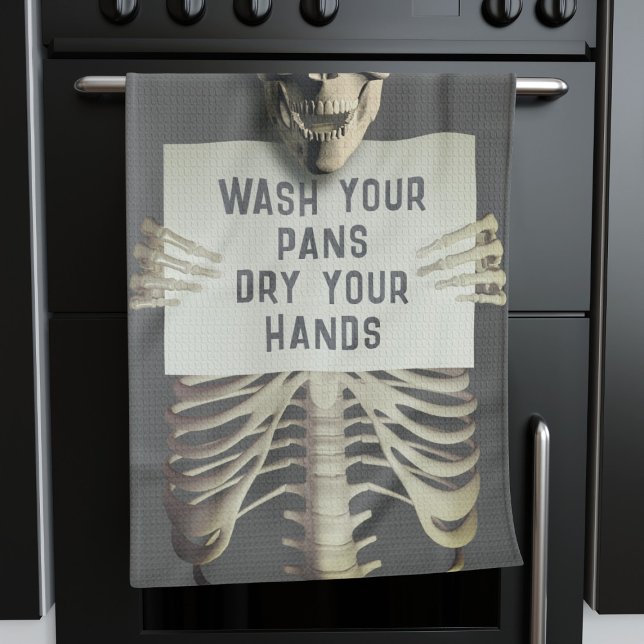 Halloween Spooky Skeleton Funny Wash Your Pans Kitchen Towel (Perfect kitchen towel for your Halloween Kitchen! )