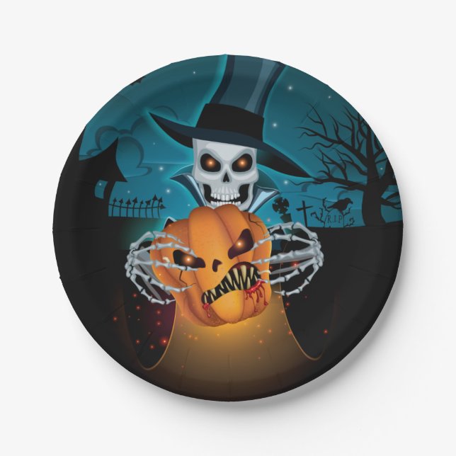 Halloween Spooky Skeleton Paper Plates (Front)