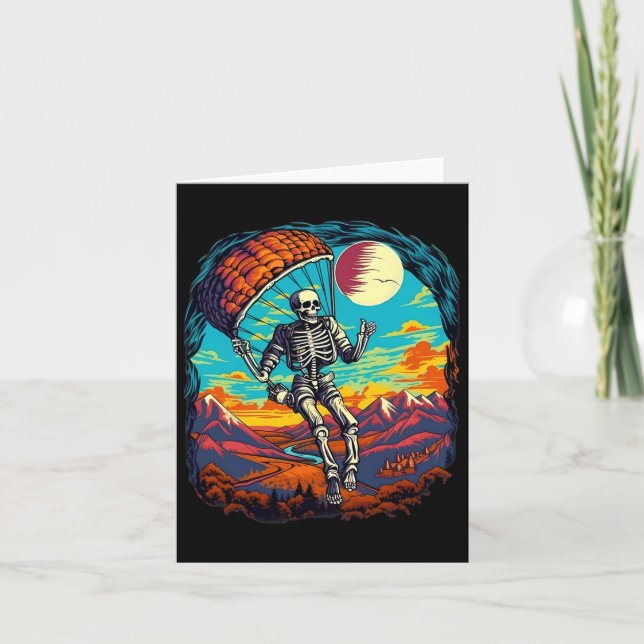 Halloween Spooky Skeleton Paragliding Skydiving  Card (Front)