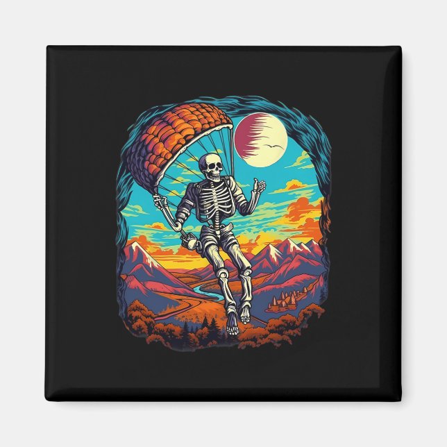 Halloween Spooky Skeleton Paragliding Skydiving  Magnet (Front)