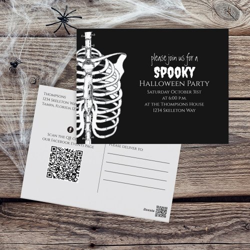 Halloween Spooky Skeleton QR Code Social Media Postcard