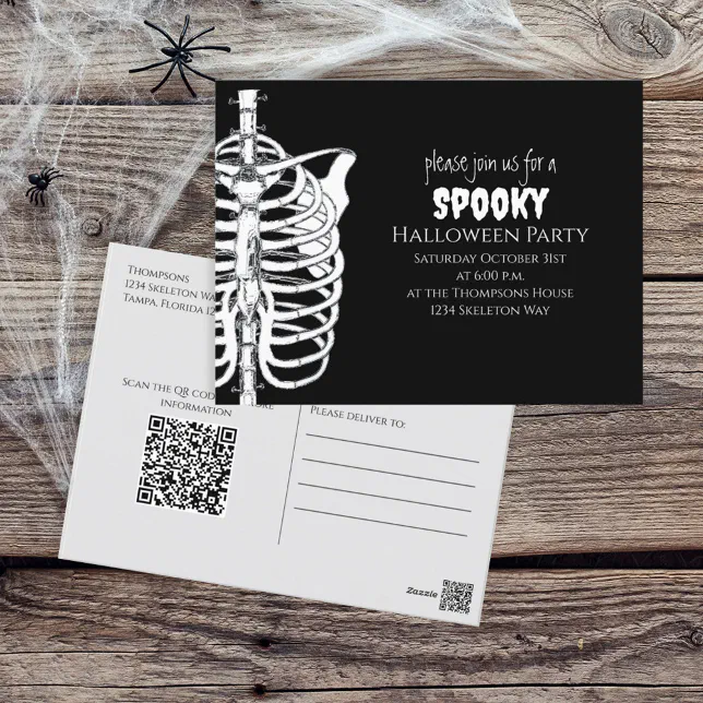 Halloween Spooky Skeleton Scary QR Code Postcard | Zazzle