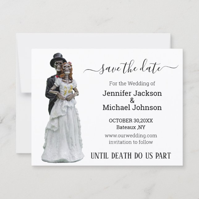 halloween spooky skeletons bride and groom   save the date (Front)