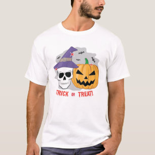 Halloween Spooky Skull and Pumpkin - Trick or Trea T-Shirt