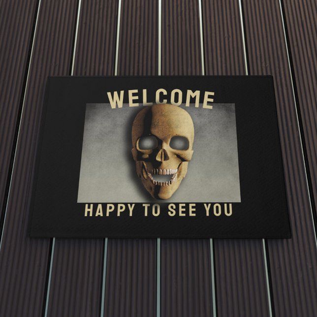 Halloween Spooky Skull Welcome Doormat (Happy to see you at my door!)