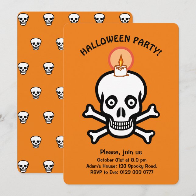 Halloween spooky skulls on orange Invitation (Front/Back)