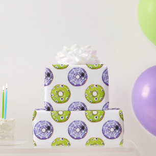 Halloween Spooky Spider & Green Eyed Monster Donut Wrapping Paper