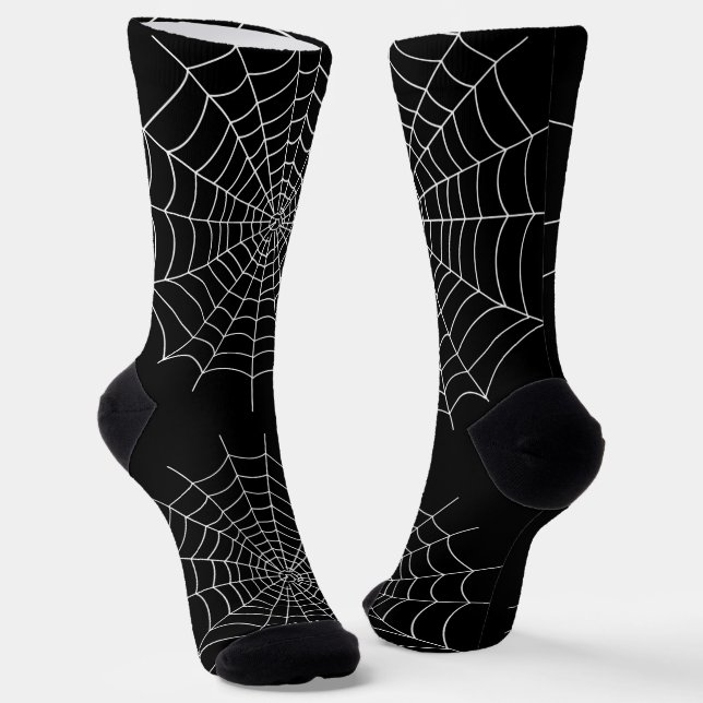 Halloween Spooky Spider Web Black and White Socks (Angled)