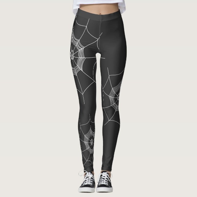 Halloween Spooky Spider Web Scary Whimsical Leggings (Front)