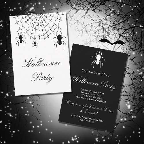 Halloween Spooky Spiders Black White Party Invitation