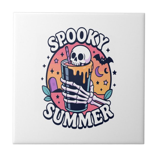 Halloween Spooky Summer Skeleton Drink Ceramic Tile (Front)