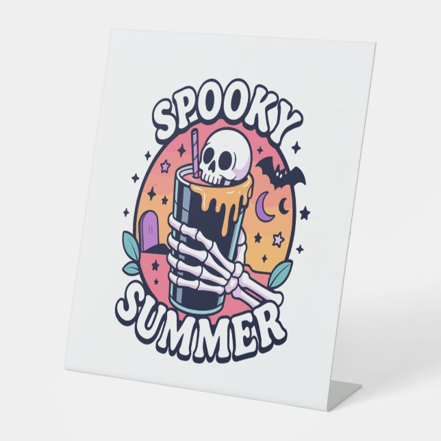 Halloween Spooky Summer Skeleton Drink Pedestal Sign (Front)