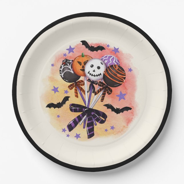 Halloween Spooky Sweet Cake Pops Paper Plates (Front)