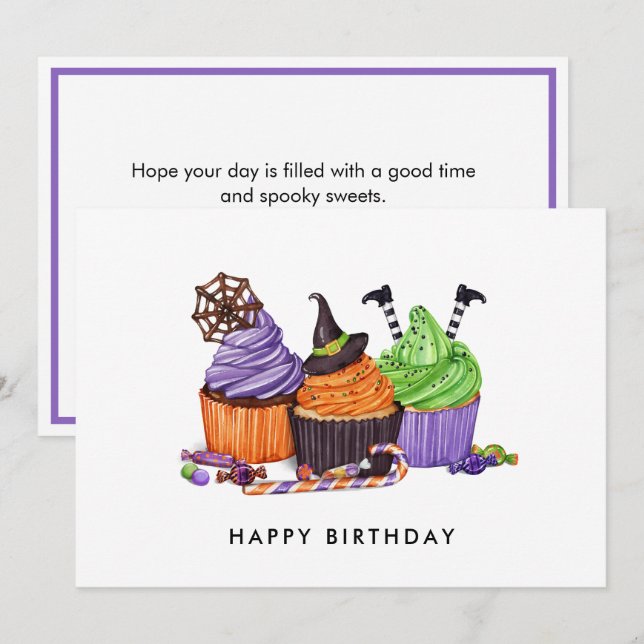 Halloween Spooky Sweet Cupcakes Birthday Card (Front/Back)