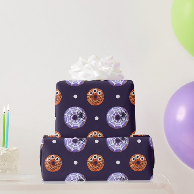Halloween Spooky Sweet Spider & Monster Donut Wrapping Paper (Party Gifts)