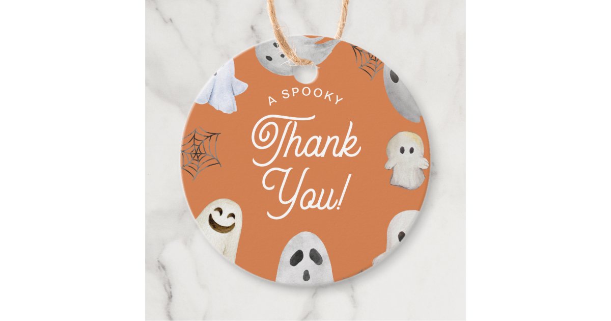 Halloween Spooky Thank You Orange Ghosts Favor Tags | Zazzle