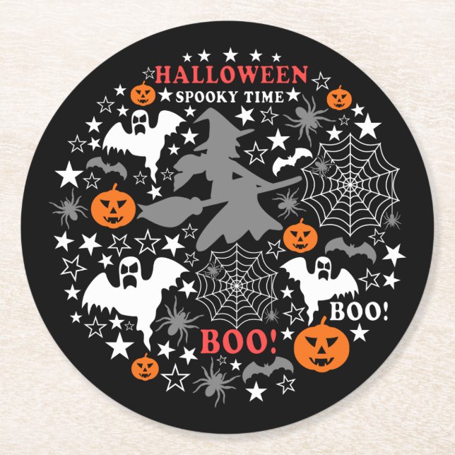 Halloween Spooky Time Round Paper Coaster (Front)